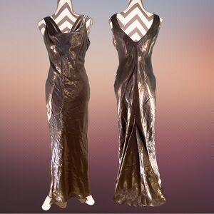 Vintage! Unique shiny gunmetal evening gown. Stretchy and slimming!
